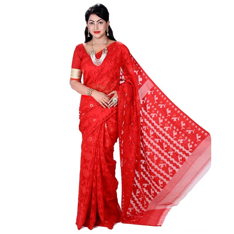 Jamdani Inspired Saree - Red